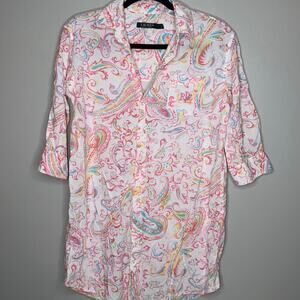 Lauren Ralph Lauren Women Size Small Pink Paisley Cotton Tunic Long Pajama Shirt